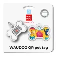 Адресник для собак і котів WAUDOG Smart ID "Мохнаті монстри" металевий M з QR паспортом кістка 40*28 мм