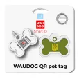 Адресник для собак і котів WAUDOG Smart ID "Тризуб олива" металевий M з QR паспортом кістка 40*28 мм