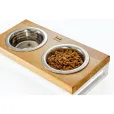 Миски на підставці для котів і собак Harley&Cho Lunch Bar Natural Wood + White S дерево/сталь 2*450 мл / 7 см