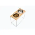 Миски на підставці для собак Harley&Cho Lunch Bar Natural Wood + White XL40 дерево/сталь 2*1,8 л / 40 см