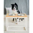 Миски на підставці для собак Harley&Cho Lunch Bar Natural Wood + White XL40 дерево/сталь 2*1,8 л / 40 см