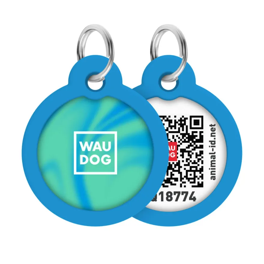 Адресник для собак і котів WAUDOG Smart ID "Градієнт блакитний" металевий L з QR паспортом коло 30 мм