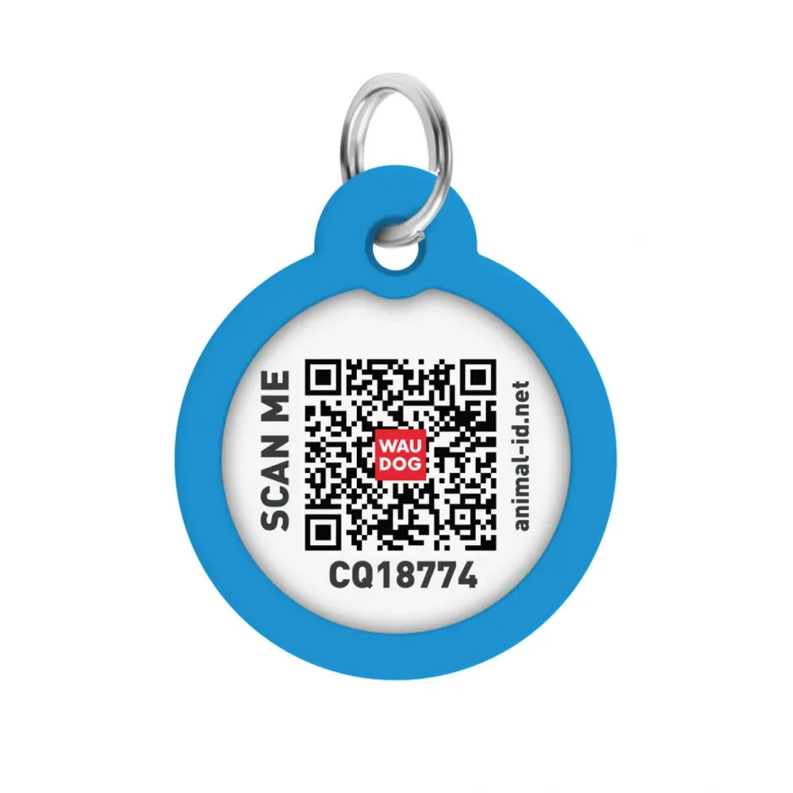 Адресник для собак і котів WAUDOG Smart ID "Градієнт блакитний" металевий S з QR паспортом коло 25 мм