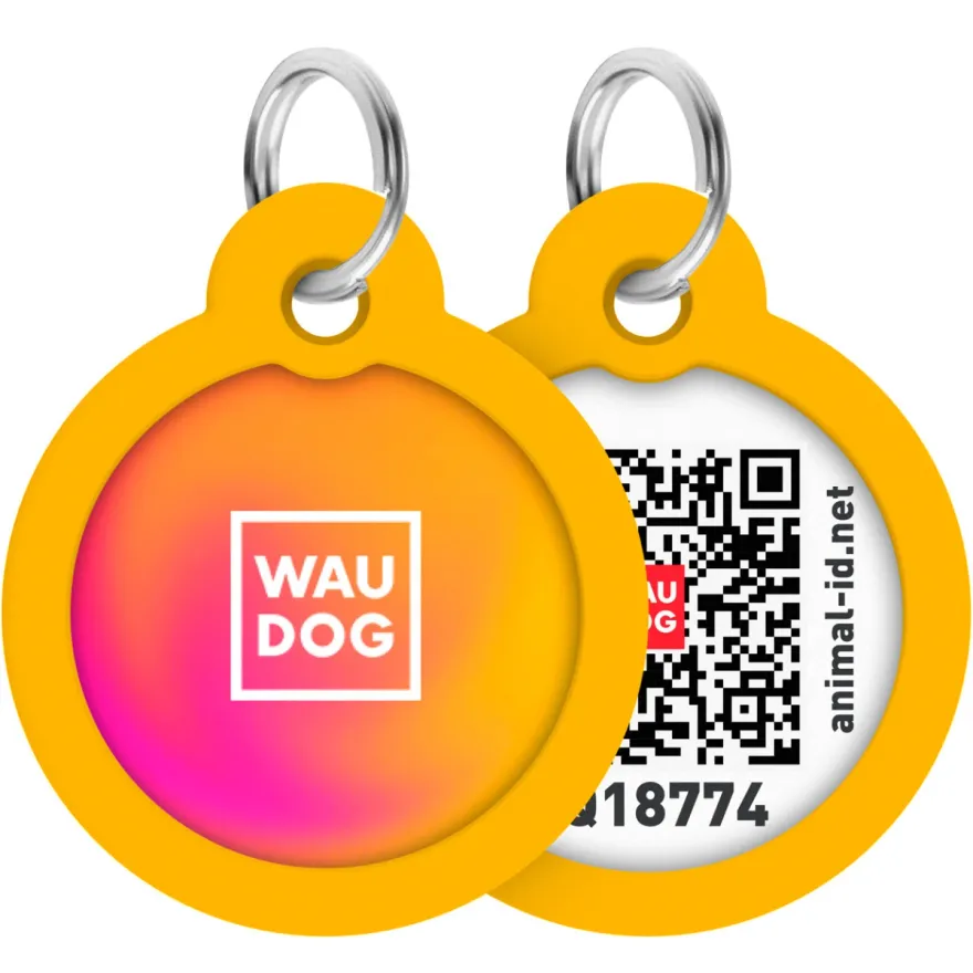 Адресник для собак і котів WAUDOG Smart ID "Градієнт помаранчевий" металевий L з QR паспортом коло 30 мм