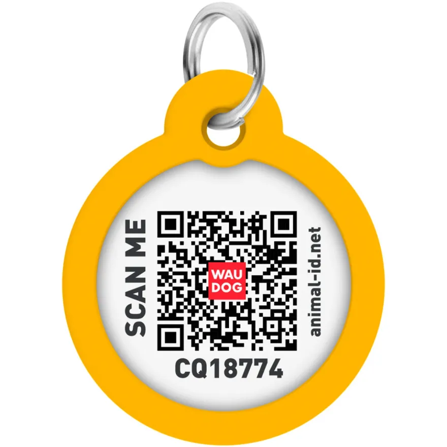 Адресник для собак і котів WAUDOG Smart ID "Градієнт помаранчевий" металевий S з QR паспортом коло 25 мм
