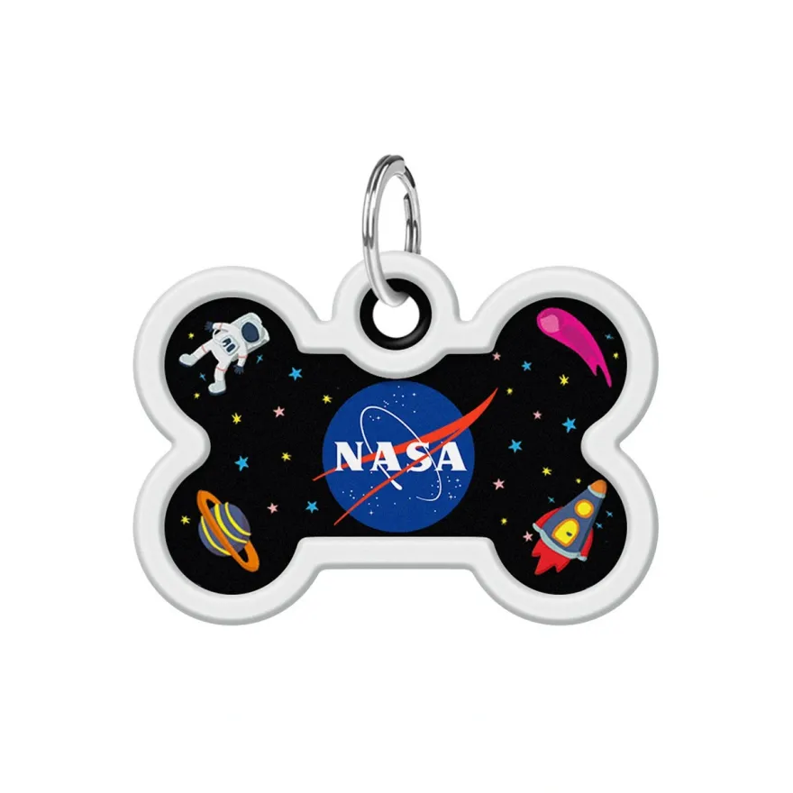 Адресник для собак і котів WAUDOG Smart ID "NASA" металевий M з QR паспортом кістка 40*28 мм