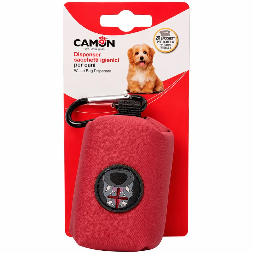 Брелок-диспенсер для пакетів Camon однотонна сумочка з пакетами для фекалій 20 шт бордова