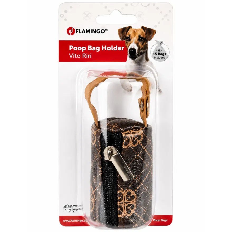 Брелок-диспенсер для пакетів Flamingo Poo Bag Holder сумочка з пакетами для фекалій 15 шт коричневий