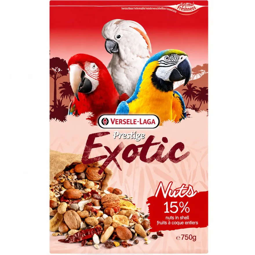 Додатковий корм для великих папуг Versele-Laga Prestige Premium Exotic Nuts ласощі з цілими горіхами 750 г