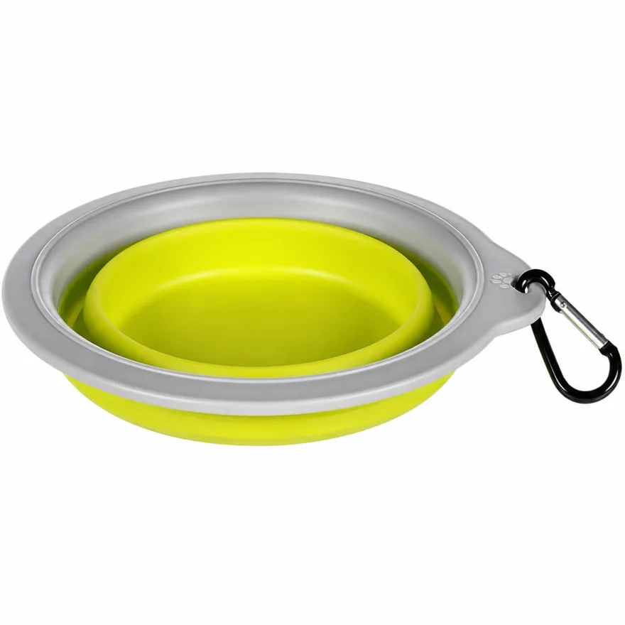 Дорожна складна миска Flamingo Travel Bowl з карабіном для собак та котів салатова 375 мл