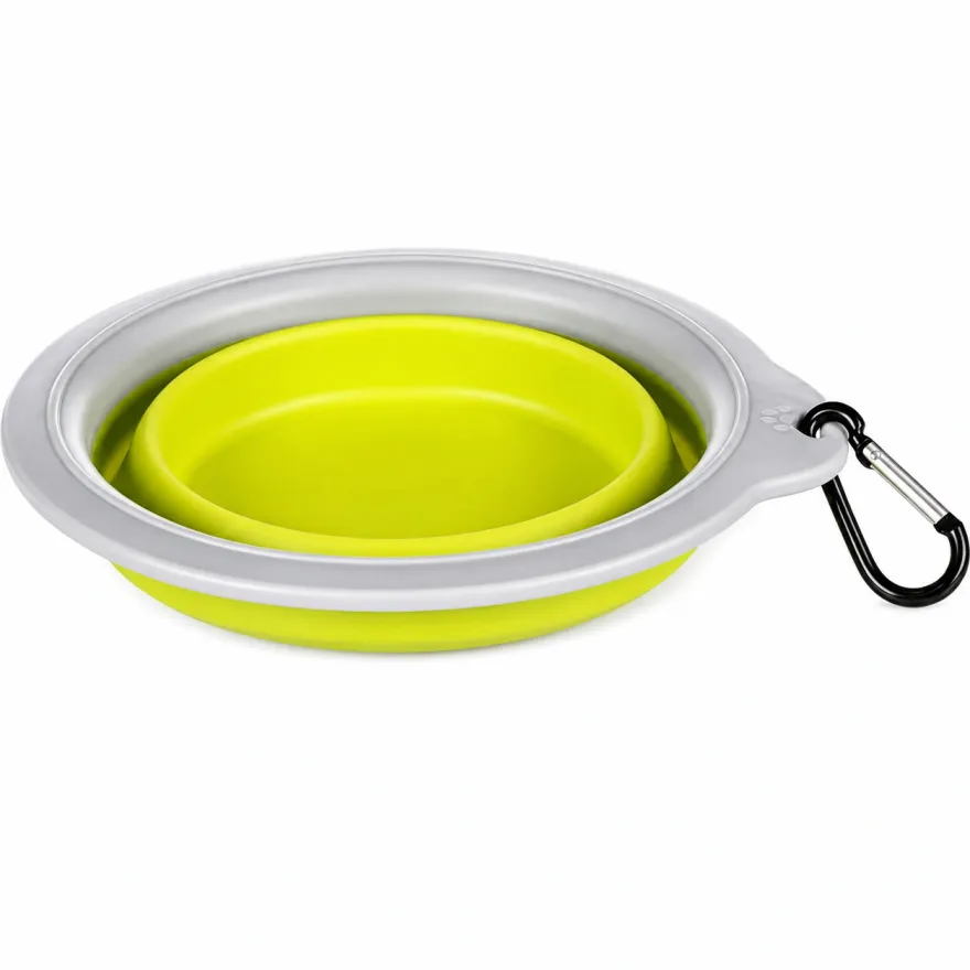 Дорожна складна миска Flamingo Travel Bowl з карабіном для собак та котів салатова 625 мл