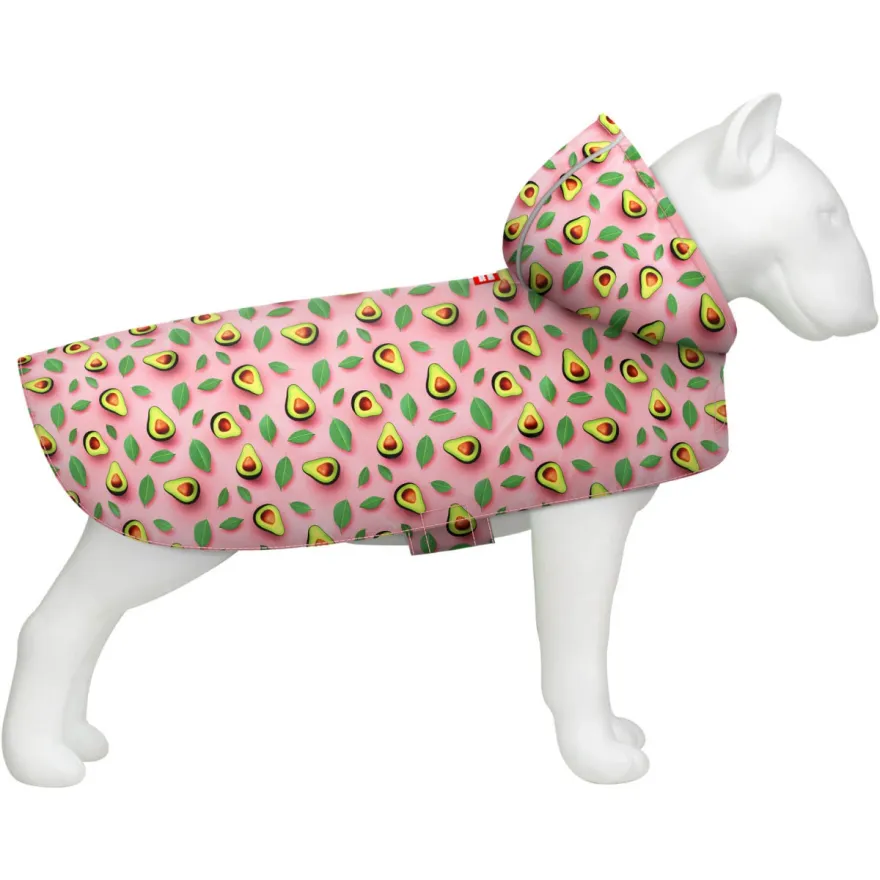 Дощовик-накидка для собак WAUDOG Clothes"Авокадо на рожевому" з капюшоном L