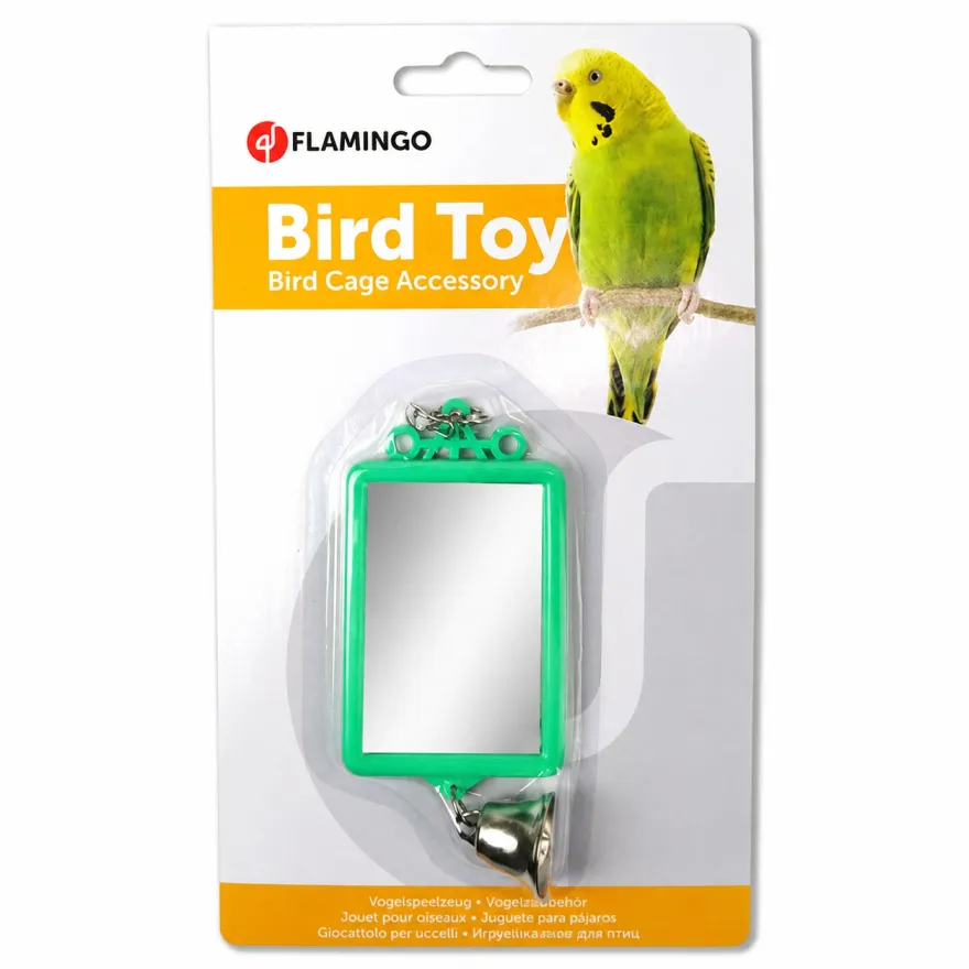 Іграшка для птахів Flamingo Mirror Straight Bell Дзеркало прямокутне з дзвіночком 6*8 см