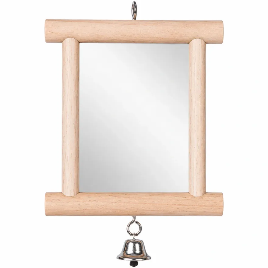 Іграшка для птахів Flamingo Wooden Mirror Дзеркало у дерев’яній рамі з дзвіночком  13*10 см