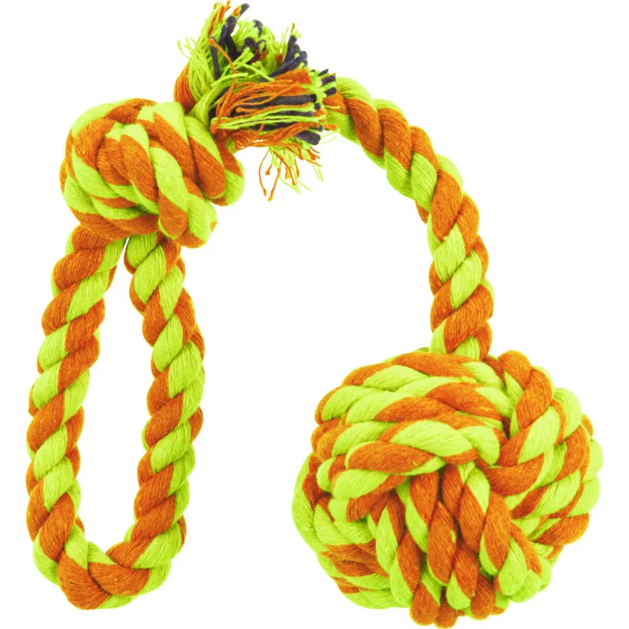Іграшка для собак Trixie Playing Rope М'яч із канату на мотузці з ручкою жовтий/помаранчевий 5,5 см / 30 см