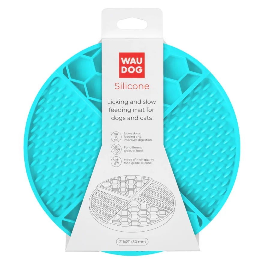 Килимок для злизування і повільного харчування WAUDOG Silicone блакитний 211х211х30 мм