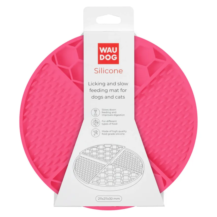 Килимок для злизування і повільного харчування WAUDOG Silicone рожевий 211х211х30 мм