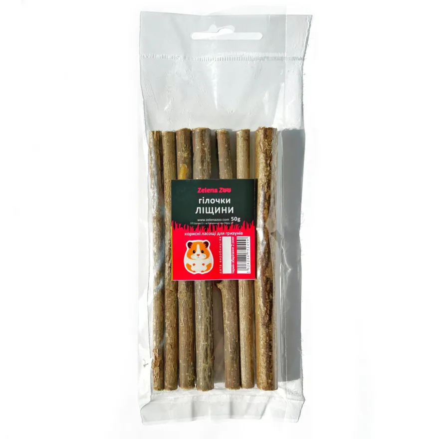 Ласощі для гризунів Zelena Zoo Гілочки ліщини 50 г