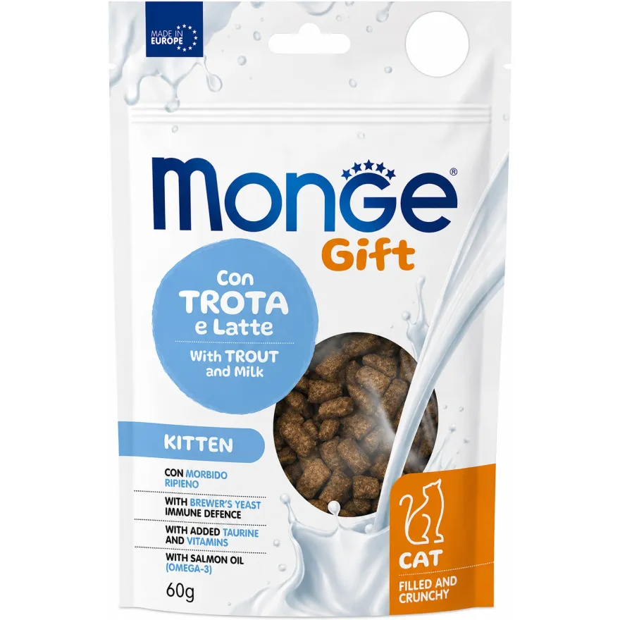 Ласощі для кошенят Monge Gift Kitten Подушечки з фореллю і молоком 60 г