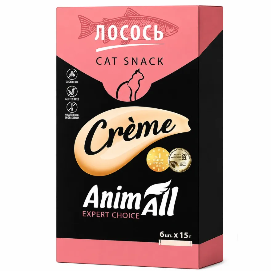 Ласощі для котів AnimAll Creme Кремовий мус з лососем 6*15 г