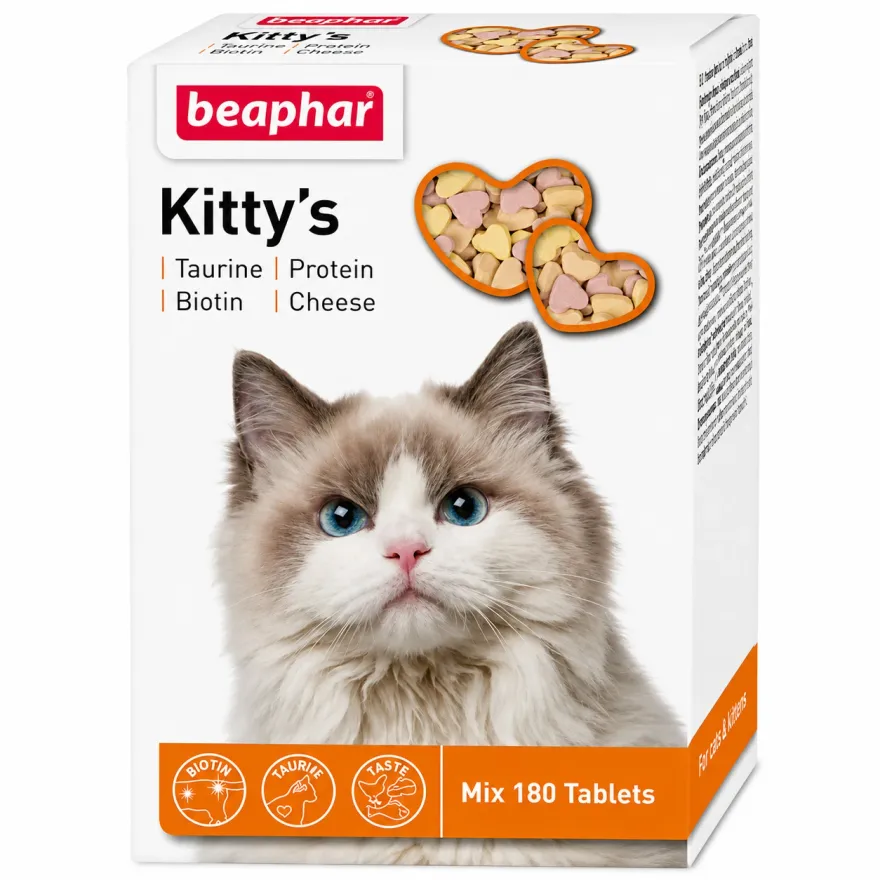 Ласощі для котів Beaphar Kitty's Mix з біотином, таурином, протеїном і сиром 180 табл. (126 г)