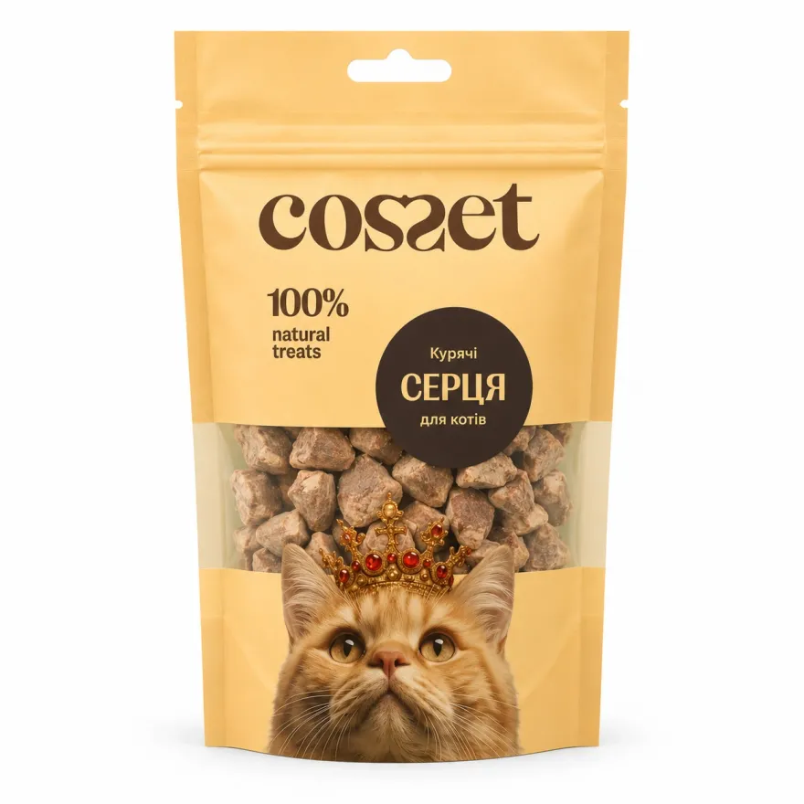 Ласощі для котів Cosset Ліофілізовані курячі серця 40г