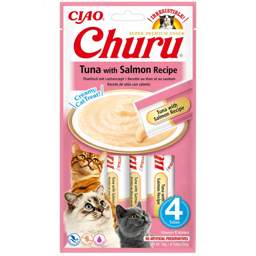 Ласощі для котів Inaba Churu Кремовий мус з тунцем та лососем 4*14 г