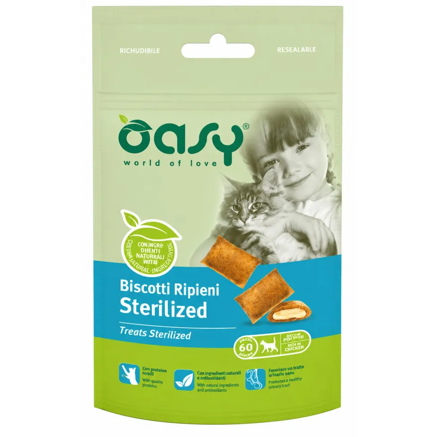 Ласощі для котів OASY CAT Treats Sterilized Подушечки з куркою 60 г