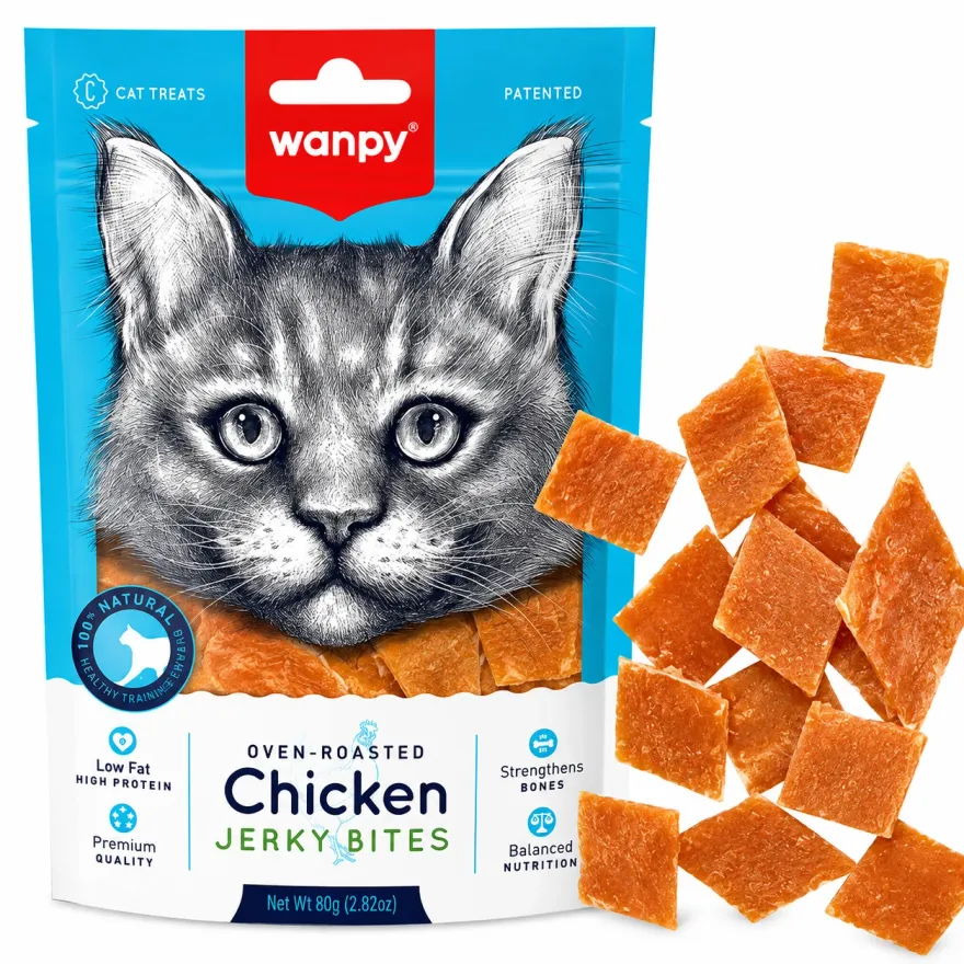 Ласощі для котів Wanpy Chicken Jerky Bites Шматочки в'яленої курки 80 г