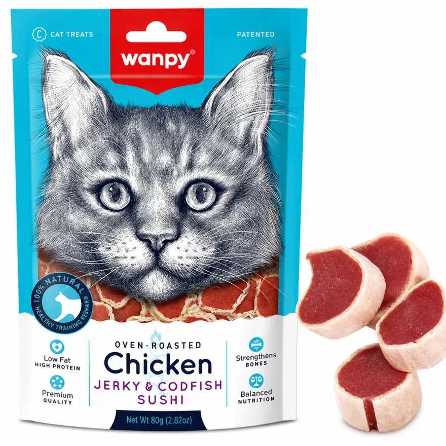 Ласощі для котів Wanpy Chicken Jerky & Codfish Sushi Суші курка з тріскою 80 г