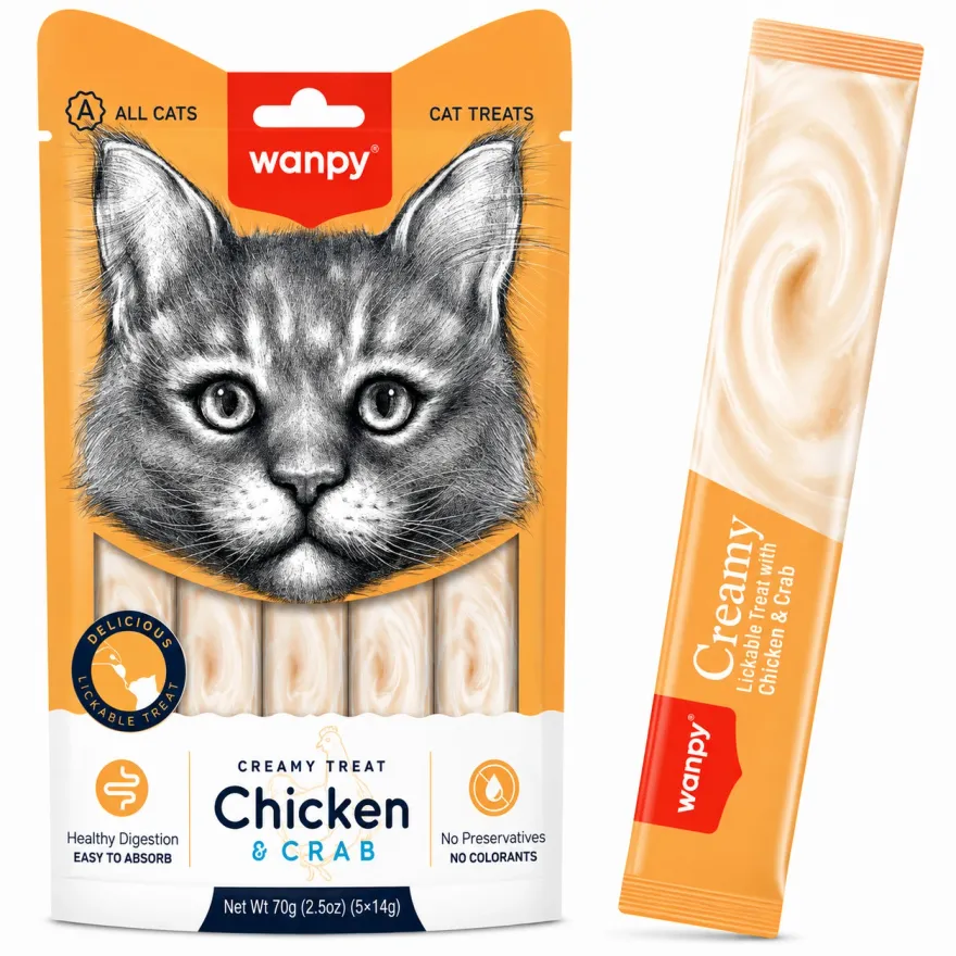 Ласощі для котів Wanpy Creamy Treat Кремовий мус з куркою та крабом 5*14 г