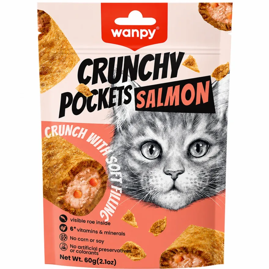 Ласощі для котів Wanpy Crunchy Pockets Salmon & Roe Подушечки з лососем та ікрою 60 г