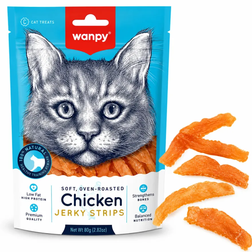Ласощі для котів Wanpy Soft Chicken Jerky Strips Філе курки в'ялене смужки 80 г