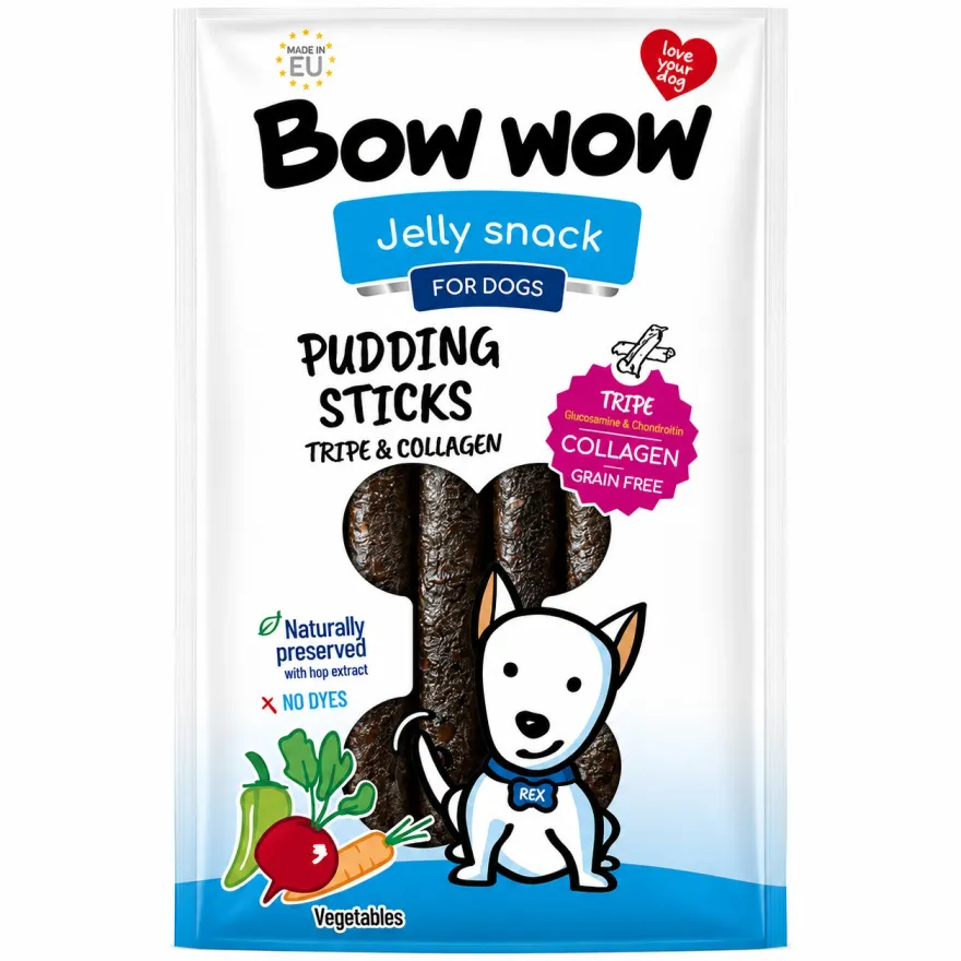 Ласощі для собак Bow Wow Jelly snack Пудингові палички з рубцем, колагеном та овочами 27-30 см 6 шт