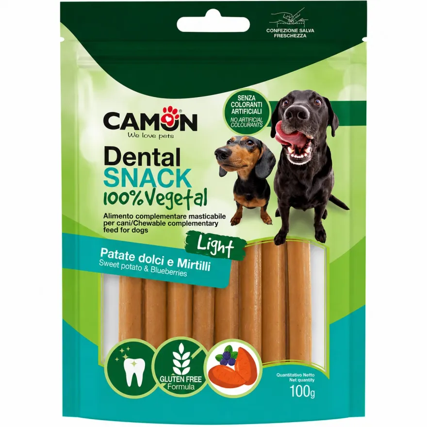 Ласощі для собак Camon Dental Snak Vegetal Каннолі з солодкої картоплі начинені чорницею 10,5 см 100 г Ласощі для собак Camon Dental Snak Vegetal Каннолі з солодкої картоплі начинені чорницею 10,5 см 100 г