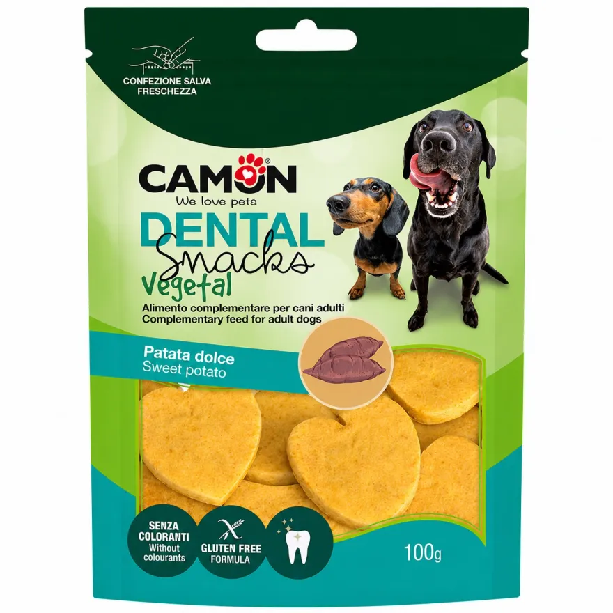 Ласощі для собак Camon Dental Snak Vegetal Міні-сердечка з солодкої картоплі 4,5 см 100 г