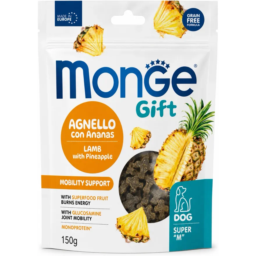 Ласощі для собак Monge Gift Dog Mobility Support для підтримки здоров'я суглобів, снеки з ягням та ананасами 150 г