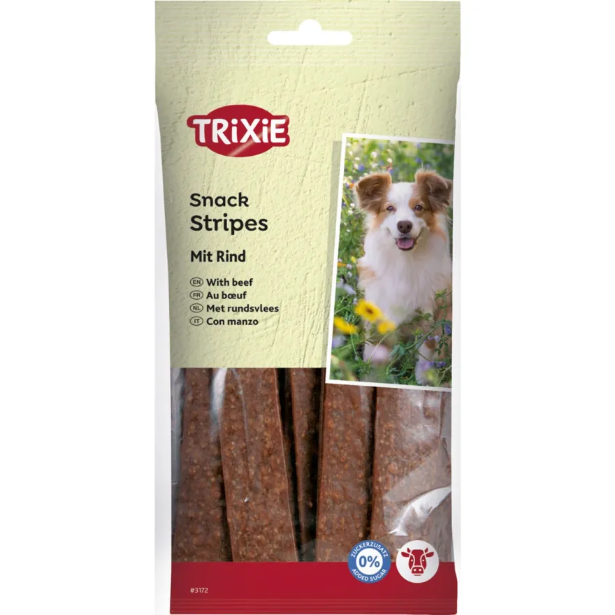 Ласощі для собак Trixie Stripes Пастилки з яловичиною 12 см 10 шт / 100 г Ласощі для собак Trixie Stripes Пастилки з яловичиною 12 см 10 шт / 100 г