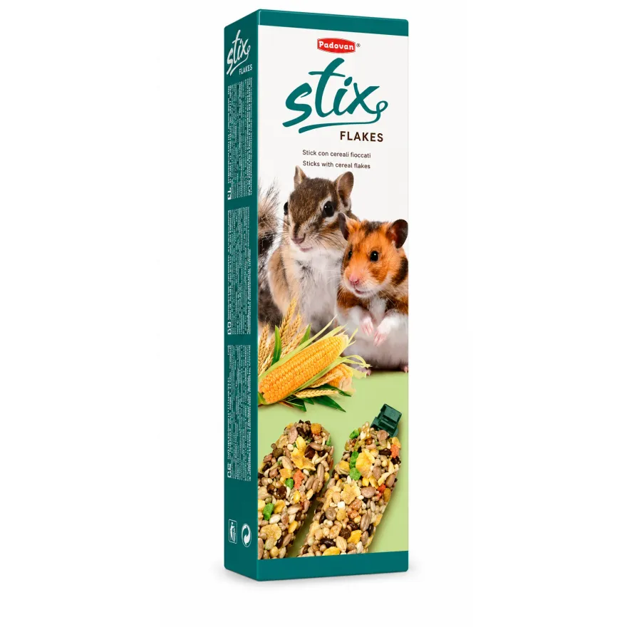 Ласощі для хом'яків, щурів та мишей Padovan Stix Flakes Criceti Палички зі злаковими пластівцями 2 шт 100 г Ласощі для хом'яків, щурів та мишей Padovan Stix Flakes Criceti Палички зі злаковими пластівцями 2 шт 100 г