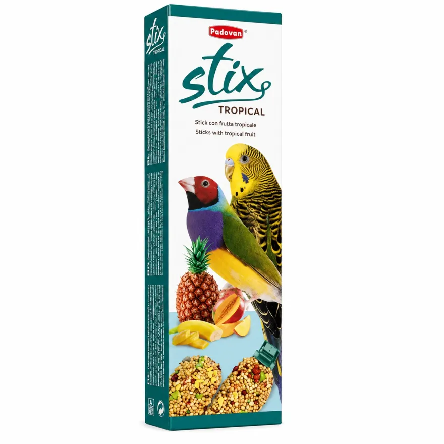Ласощі для хвилястих папуг та екзотичних птахів Padovan Stix Tropical Cocorite/Esotici Палички з тропічними фруктами 2 шт 80 г Ласощі для хвилястих папуг та екзотичних птахів Padovan Stix Tropical Cocorite/Esotici Палички з тропічними фруктами 2 шт 80 г