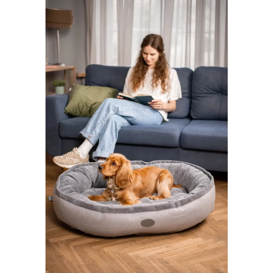 Лежак овальний Harley&Cho Donut Soft Touch Gray M сірий 80*60 см