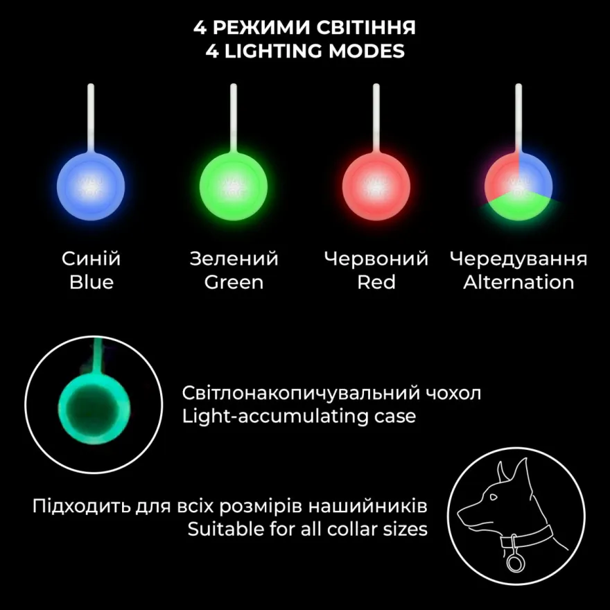 Ліхтарик для собак і котів WAUDOG LED у силіконовому чохлі, що світиться USB 37 мм