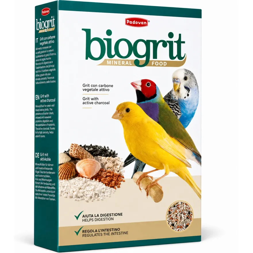 Мінеральна підкормка для птахів Padovan Biogrit з подрібнених раковин молюсків та деревного вугілля 700 г Мінеральна підкормка для птахів Padovan Biogrit з подрібнених раковин молюсків та деревного вугілля 700 г