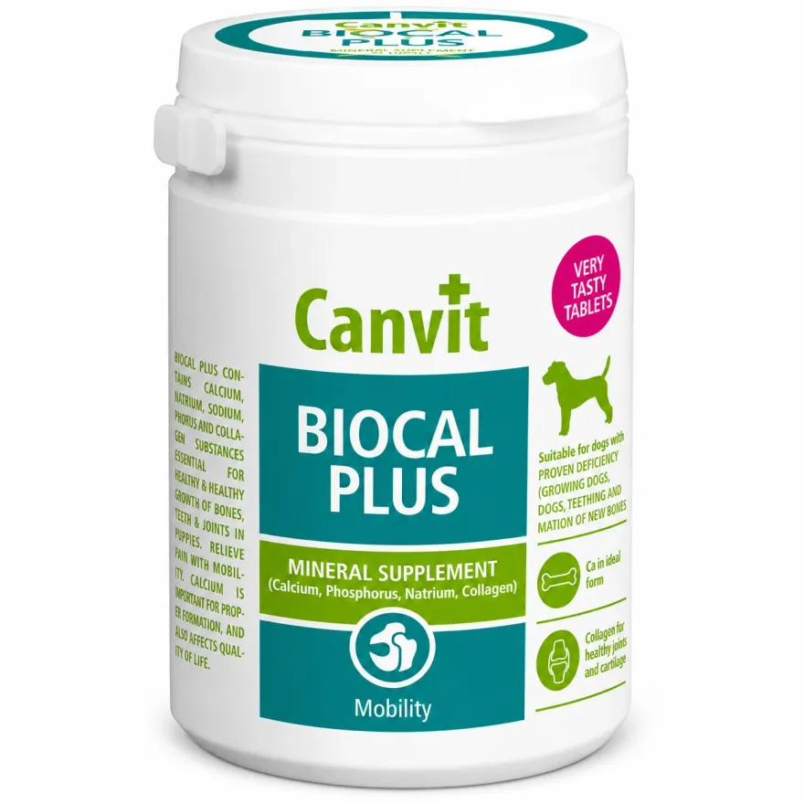 Мінеральний комплекс з колагеном Canvit Biocal Plus для зміцнення кісток, зубів, зв'язок та суглобів у собак 230 табл. (230 г)