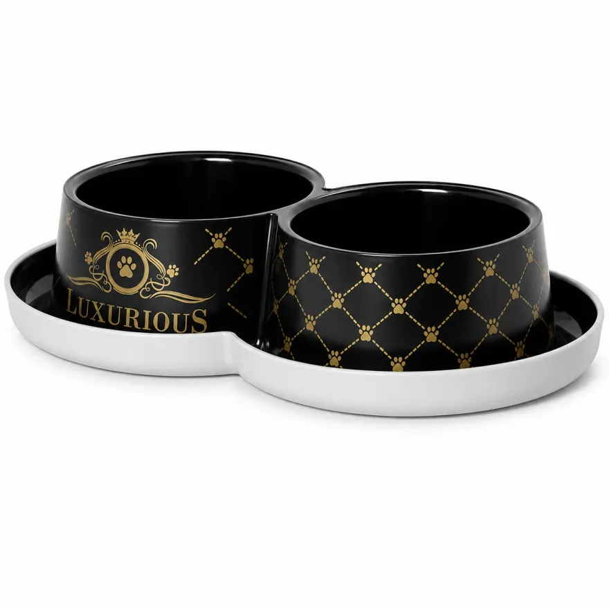 Миска подвійна для котів і собак Moderna Trendy Dinner Luxurious Pets чорна 2х350 мл