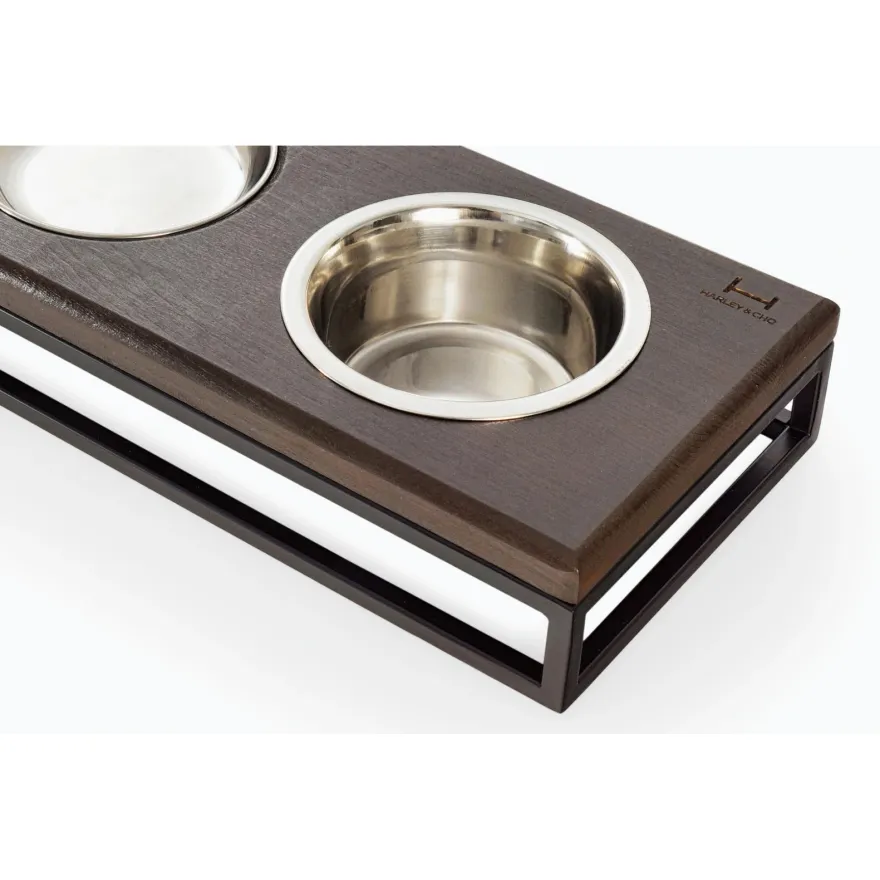 Миски на подставке Harley&Cho Lunch Bar Brown Wood + Black S (на 3 миски)