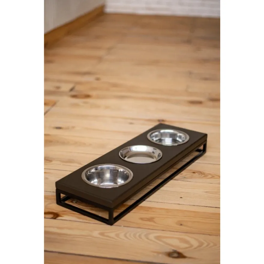 Миски на подставке Harley&Cho Lunch Bar Brown Wood + Black S (на 3 миски)