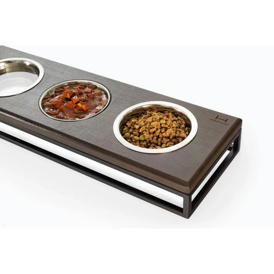 Миски на подставке Harley&Cho Lunch Bar Brown Wood + Black S (на 3 миски)