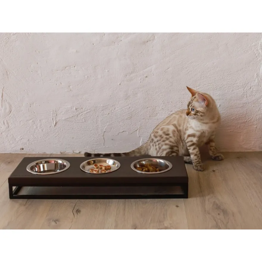 Миски на подставке Harley&Cho Lunch Bar Brown Wood + Black S (на 3 миски)