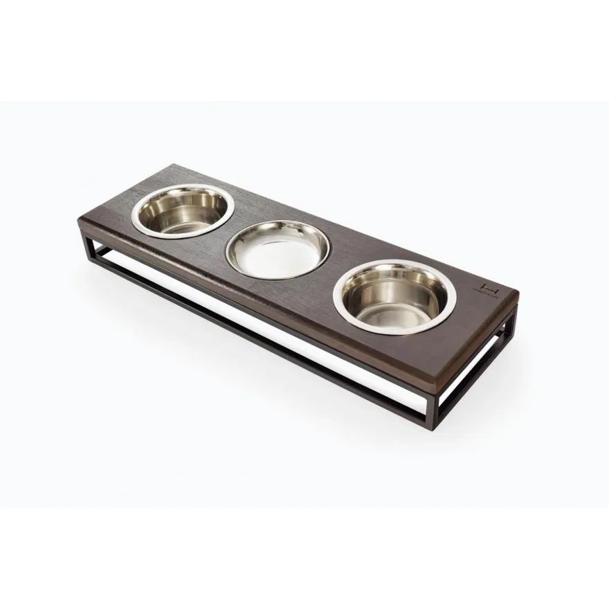 Миски на подставке Harley&Cho Lunch Bar Brown Wood + Black S (на 3 миски)